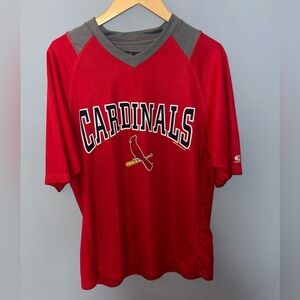 MLB St Louis Cardinals Red Performance V-Neck Shirt Mens Large True Fan 2014‎